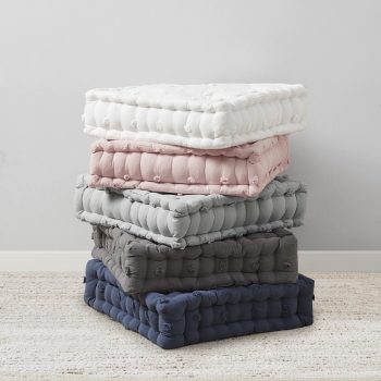 Brooklyn Cotton Jacquard Pom Pom Square Floor Pillow Cushion